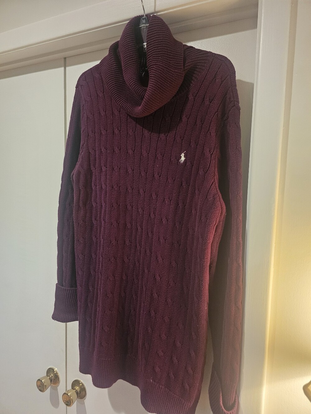 Vintage Y2K Ralph Lauren Burgundy Wine Cable-Knit Cowl Neck Sweater XL